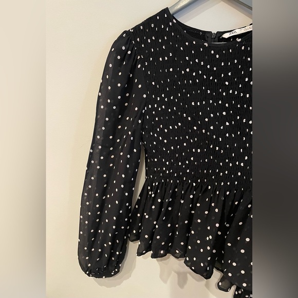 Zara Peplum Polka Dot Shirt Large - Picture 2 of 6